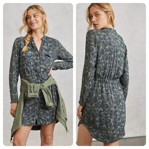 Anthropologie Cloth and Stone Nina Camo Mini Shirtdress Green Small